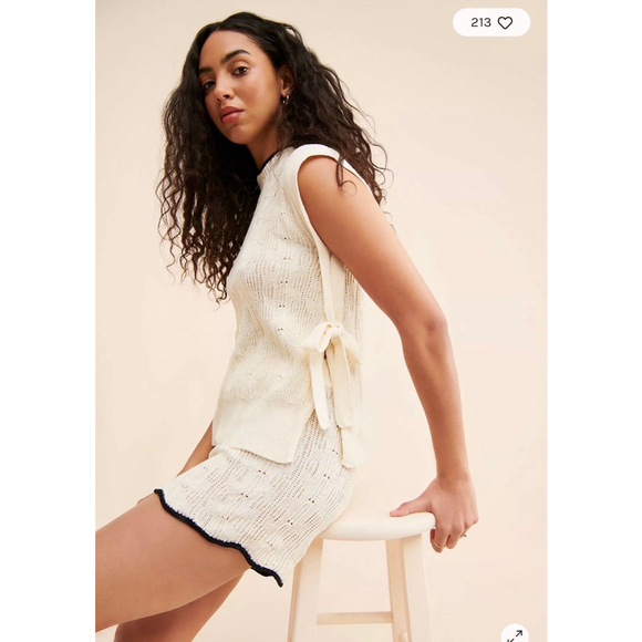 ALOHAS Tina Ecru Tricot crochet Vest & Short 2pc Set Size Small $190 Retail